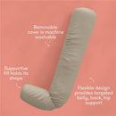 Frida Mom Compact Support 4-in-1 Cooling Pregnancy Pillow in beige, featuring machine washable cover and supportive fill.