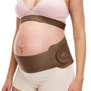 Dual support belly band for pregnancy in cocoa color, worn around a pregnant belly, offering support and comfort.