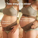 Frida Mom Dual Support Pregnancy Belly Band in cocoa, demonstrating two wearing styles for support during pregnancy.