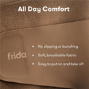Frida Mom Dual Support Pregnancy Belly Band in cocoa, highlighting all-day comfort with soft fabric and no bunching.