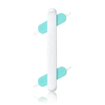 3-in-1 tool for infants, featuring a white body with teal accents, designed for nose, nail, and ear care.