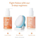 FridaBaby Cradle Cap Treatment kit including shampoo mask, scalp spray, and applicator with instructional steps to fight flakes.