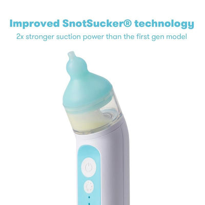 Electric nasal aspirator from Fridababy featuring improved SnotSucker technology, designed for effective nasal cleaning.