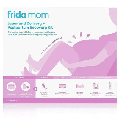 Frida Mom Delivery & Postpartum Hospital Packing Kit, featuring essential postpartum items for recovery after childbirth.