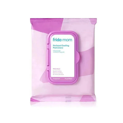Frida Mom Perineal Witch Hazel Cooling Pad Liners in a pink package, featuring full-coverage, medicated vaginal pads.