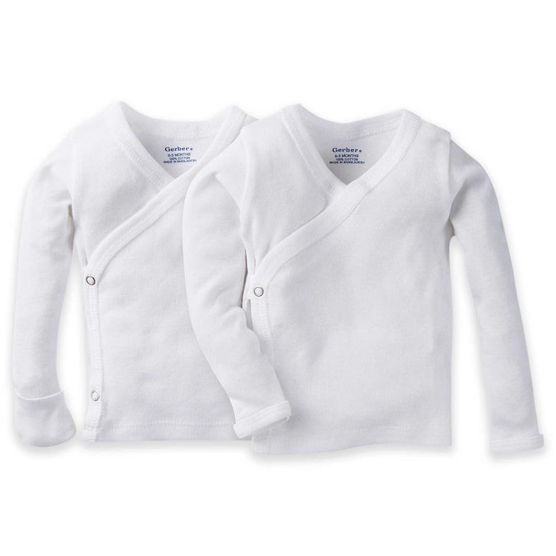 Gerber 2-pack White Side Snap Long Sleeve Shirt with Mitten Cuffs Image 1