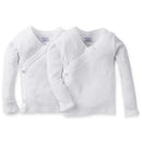 White side snap long sleeve shirts from Gerber, featuring mitten cuffs, showcased in a 2-pack.