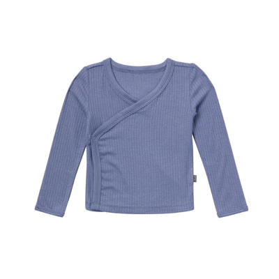 Soft blue long-sleeve wrap shirt for baby boys, part of the Gerber Take Me Home Set, featuring ribbed texture.