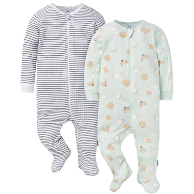 Gerber 2Pk Baby Neutral Ivory French Breakfast Bodysuits Image 1