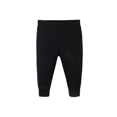 Black baby pants from Gerber, designed for girls, featuring a comfortable waistband and cuffed ankles.