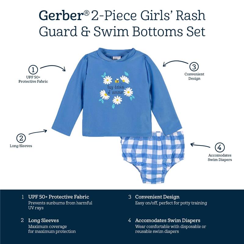 Gerber 2Pk Baby & Toddler Girls Darling Daisy Rash Guard & Swim Bottoms  Image 5