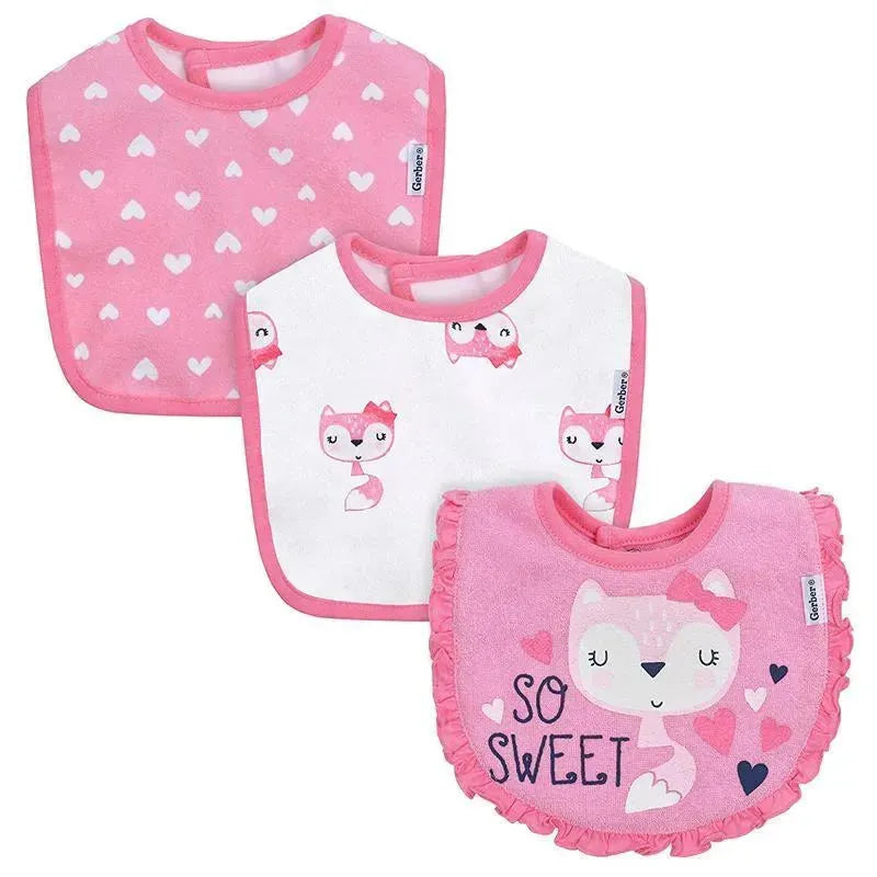 Gerber - 3Pk Terry Dribbler Bib, Pink Fox One Size Girl Image 9