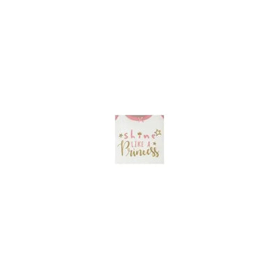 Shine like a princess graphic on a white and pink baby bodysuit from the Gerber 4-piece set for girls.
