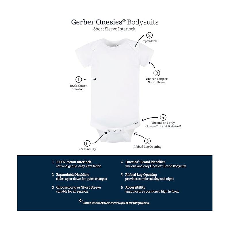 Gerbe 5Pk Onesies Multi-Packs Bundle Interlock White Image 3