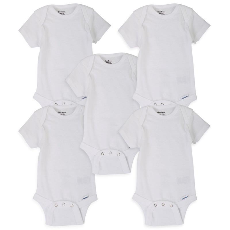 Gerber - 5Pk Short Sleeve Onesies Bodysuits, White Image 1