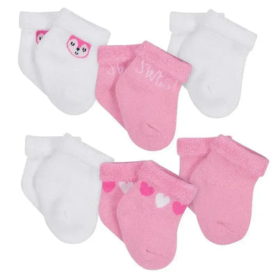 Gerber 6Pk Terry Bootie Sock - Pink Fox Image 1
