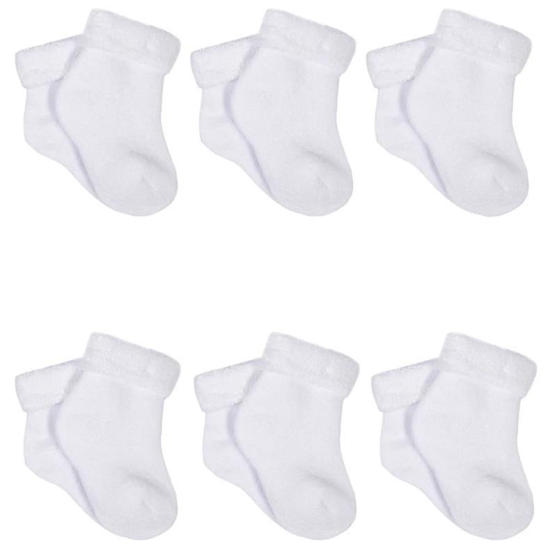 Gerber - 6Pk Terry Wiggle Proof Socks, 0/3M, White Image 1