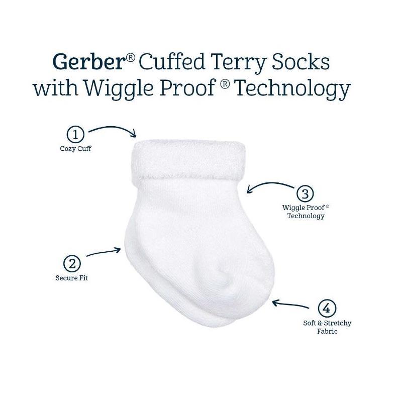 Gerber - 6Pk Terry Wiggle Proof Socks, 0/3M, White Image 2