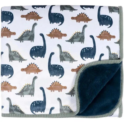 Plush blanket featuring colorful dinosaur patterns, designed for comfort and warmth; double-sided with soft texture.