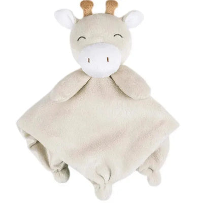 Soft beige security blanket featuring a smiling cow head and floppy ears, perfect for comforting infants.