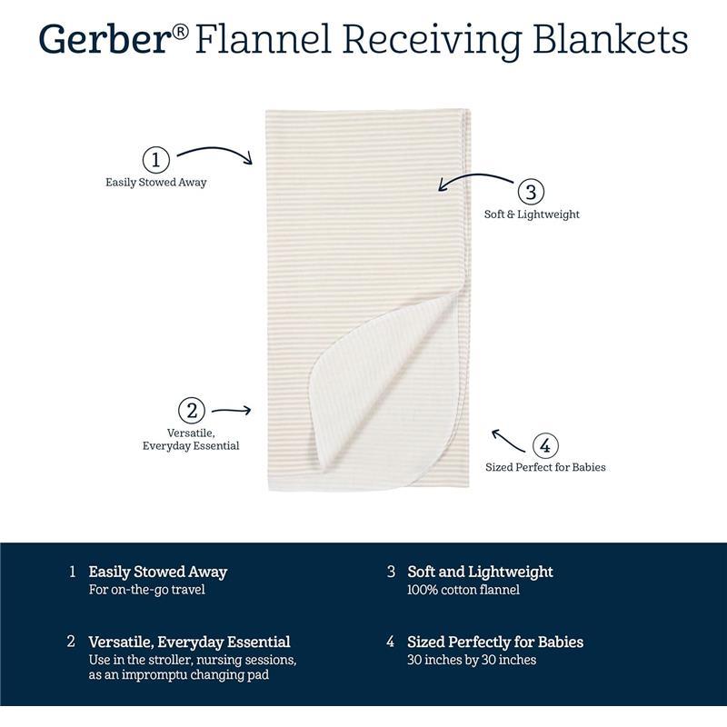 Gerber Bedding - 4Pk Flannel Blanket, Neutral Animals Image 7