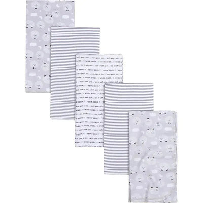 Gerber Bedding - 5Pk Flannel Baby Blanket - Neutral Sheep Cloud Image 1