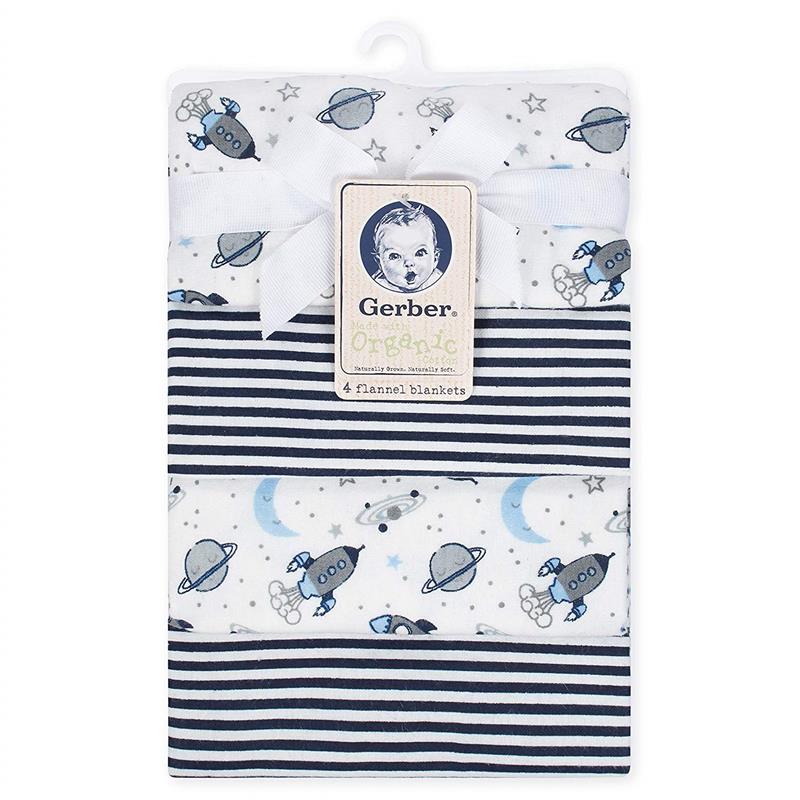 Gerber - Organic Flannel Blanket 4Pk, Navy/White Image 3