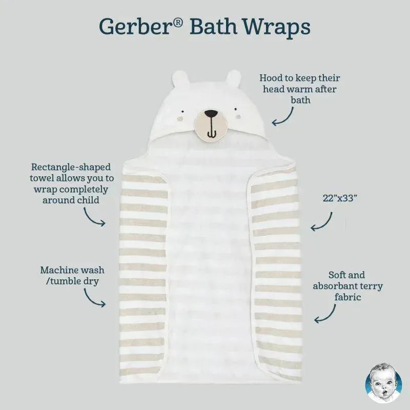 Gerber Terry Hooded Bath Wrap Bear Image 3