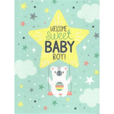 Gina B Designs - Welcome Sweet Baby Boy Greeting Card For Baby Shower, New Parents, Mother-To-Be Image 1