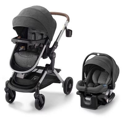 Graco Modes Nest Travel System in Sullivan color, featuring a stroller with a gray seat and an infant car seat.