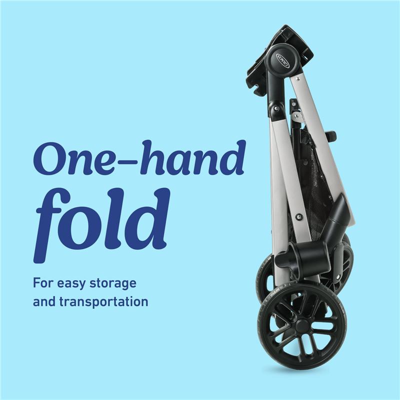 Graco Modes Pramette 3-in-1 Travel System, Ellington, featuring a one-hand fold mechanism for easy storage and transportation.