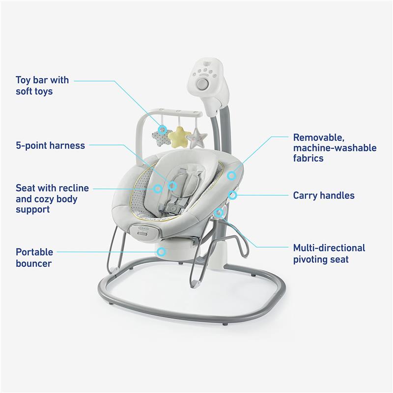 Graco Sway2Me Portable Baby Swing and Bouncer Seat with Music, Watson Image 6