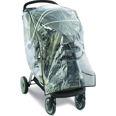 Clear weather shield for Graco travel system stroller, protecting against rain and wind, covering the entire stroller.