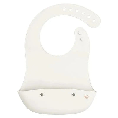 Silicone baby scoop bib in light spice color featuring a pocket for catching food, designed for easy cleaning.
