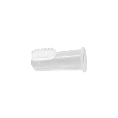 Silicone finger toothbrush for infants, featuring soft bristles and a tapered design for gentle gum cleaning.