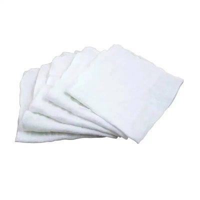 Organic cotton muslin face cloths in a pack of five, featuring a soft, textured white fabric.