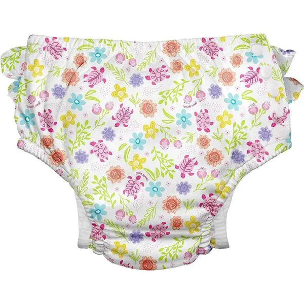 Green Sprouts Reusable Eco Snap Ruffled Swim Diaper, White Turtle Fl