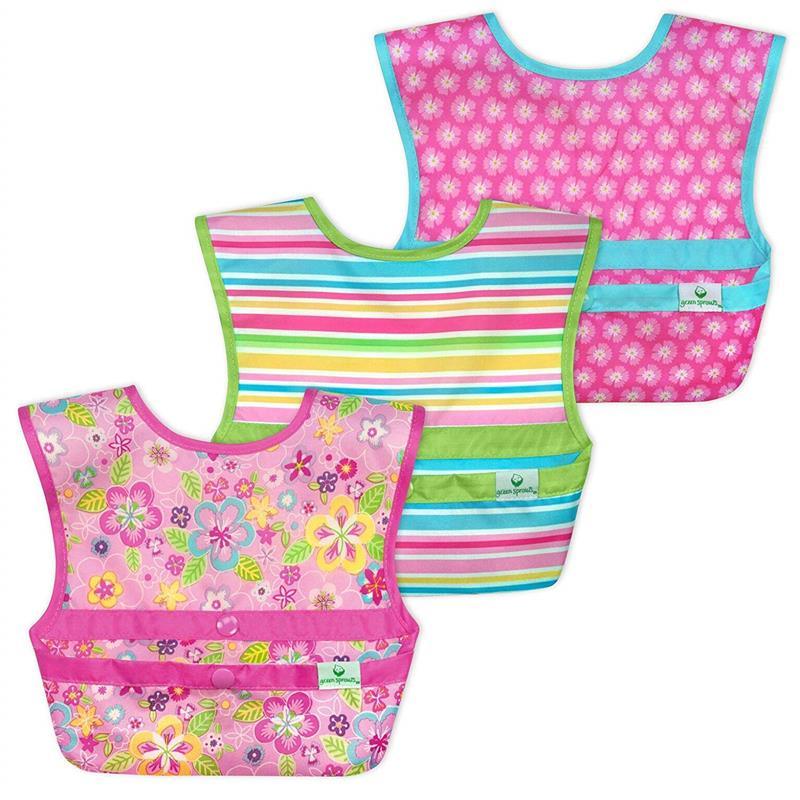 Green Sprouts Snap & Go Easy-Wear Bib 3-Pack Set, Pink Flower Field Image 1