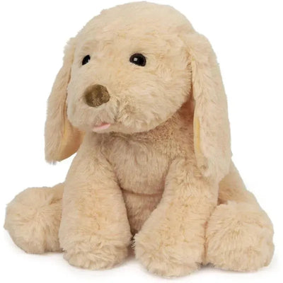 Plush beige puppy with floppy ears, round eyes, and a soft body, designed for cuddling and companionship.