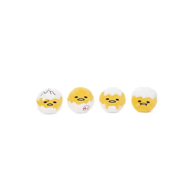 Gund Gudetama Round Squishes Assortment featuring four round, soft plush designs of the lazy egg character Gudetama.
