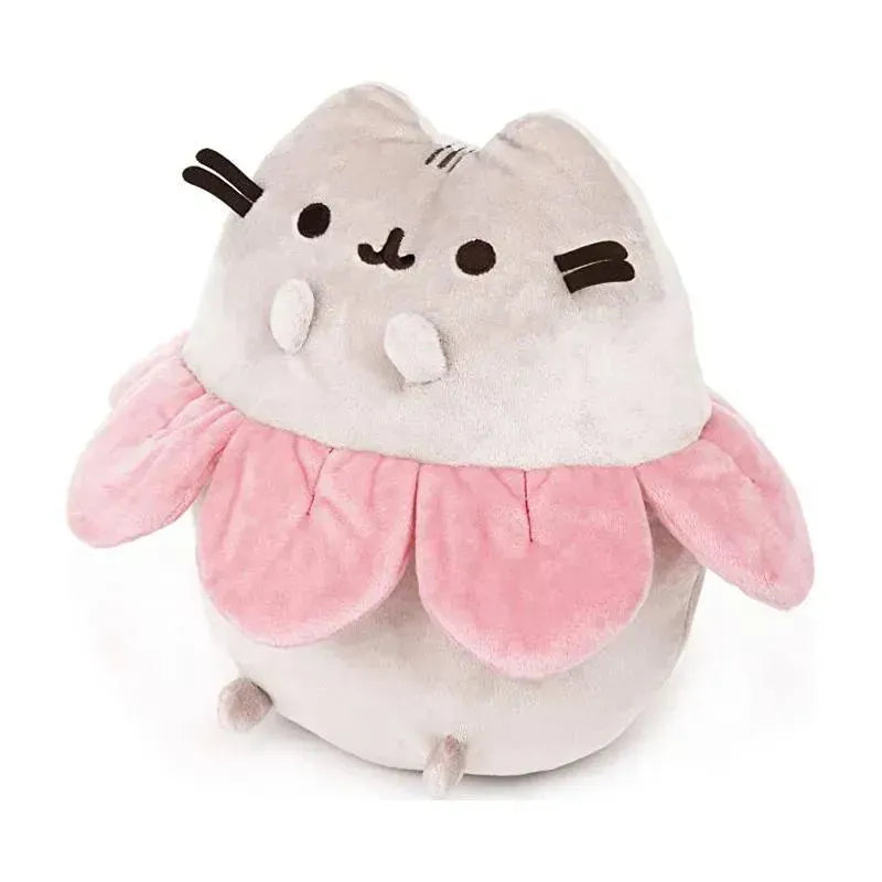 Plush toy featuring Pusheen in a flower petal design with gray and pink colors, designed for cuddling and decoration.