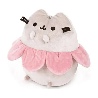 Plush toy featuring Pusheen in a flower petal design with gray and pink colors, designed for cuddling and decoration.