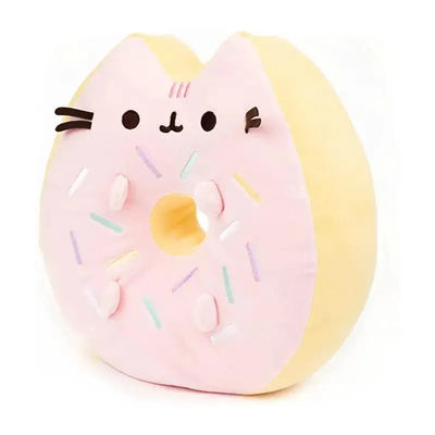 GUND Pusheen Sprinkle Donut plush toy, round shape with pink frosting and sprinkles, featuring cat ears and facial features.