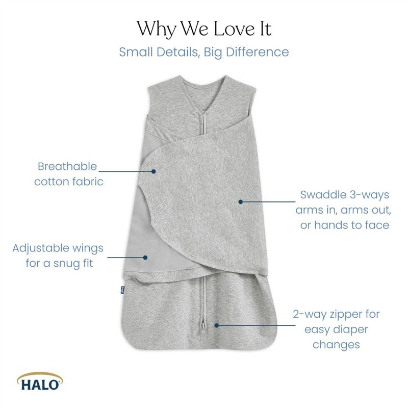 HALO SleepSack Swaddle 100% Cotton 1.5 TOG - Midnight Moons Gray, Newborn Image 3