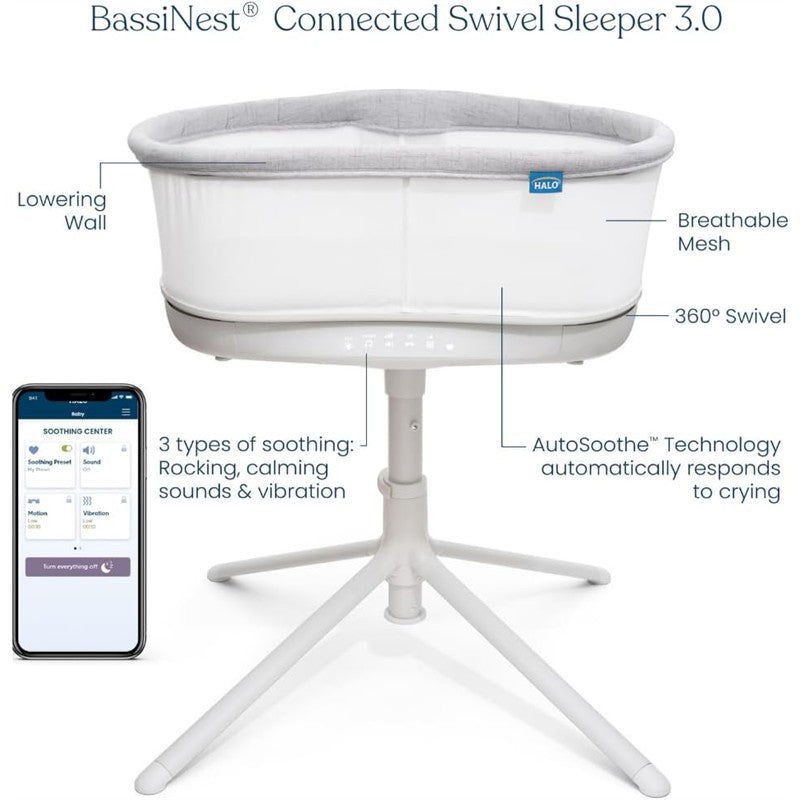 HALO BassiNest Connected Swivel Sleeper 3.0 Smart Bassinet - Grey Image 2