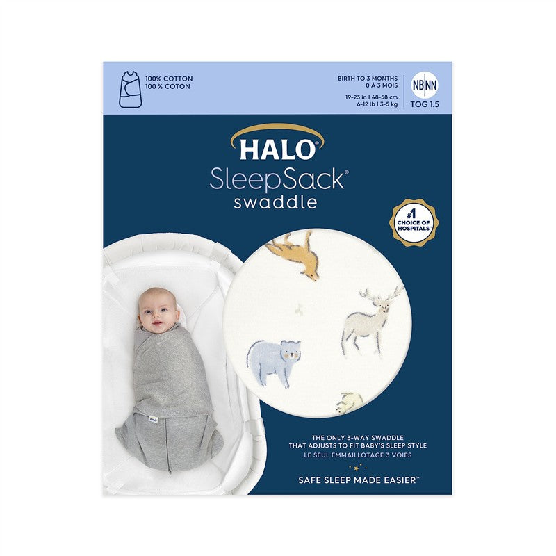 HALO SleepSack Swaddle 100% Cotton 1.5 TOG - Forest Friends Image 2