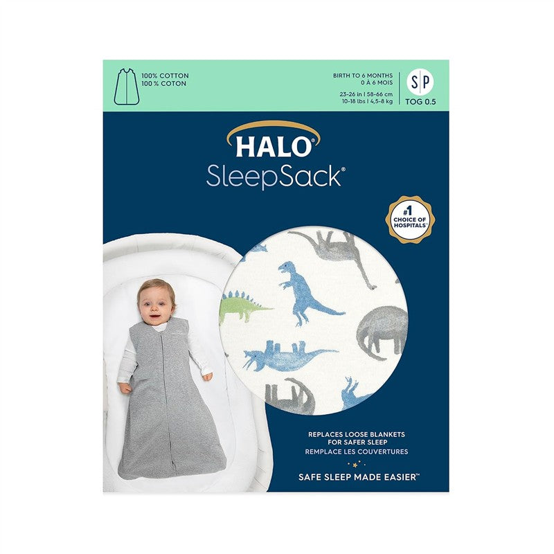 HALO SleepSack Wearable Blanket 100% Cotton 0.5 TOG - Watercolor Dinos, Medium Image 2