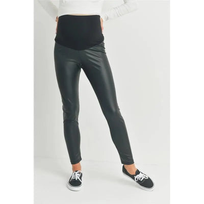 Hello Miz - Faux Leather Maternity Over The Bump Leggings, Black Image 1