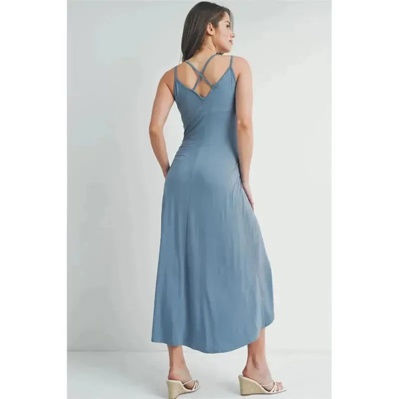 Hi-Lo V Neck Sleeveless Maternity Midi Dress CHAMBRAY / X-LARGE Hi-Lo V Neck Sleeveless Maternity Midi Dress CHAMBRAY / X-LARGE