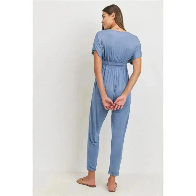 Hello Miz - Kimono Sleeve Maternity Nursing Jogger Jumpsuit, Denim Image 3